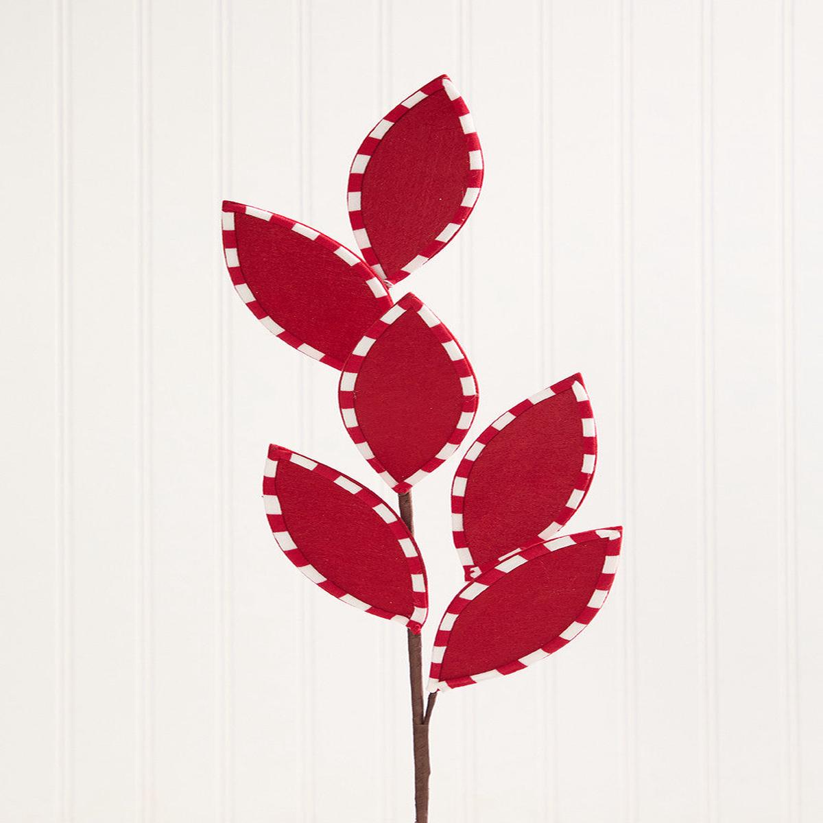 Red Felt Leaf Peppermint Edge Spray 25 Inch Christmas Decor