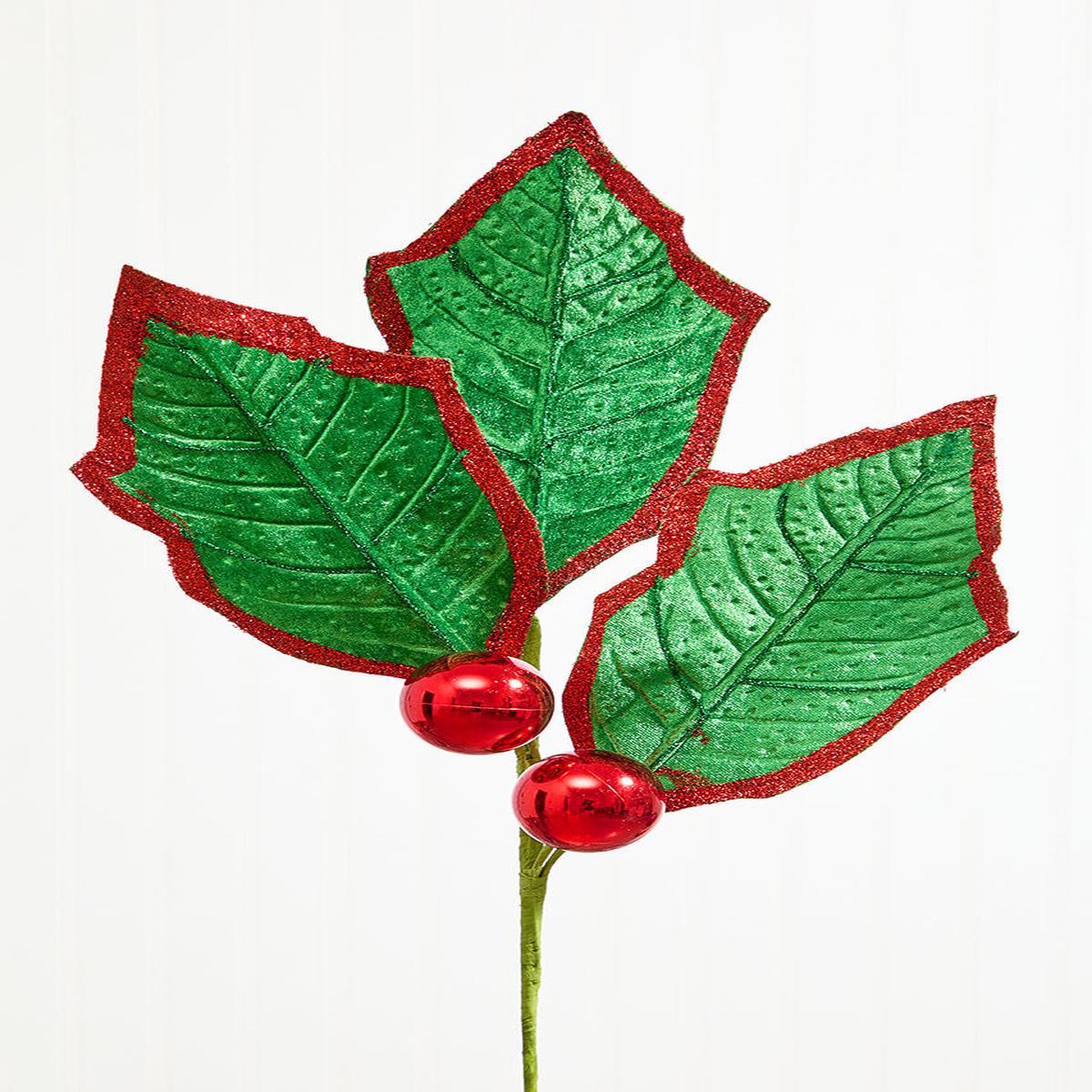 Red Green Holly Leaves Spray 30 Inch Christmas Decor