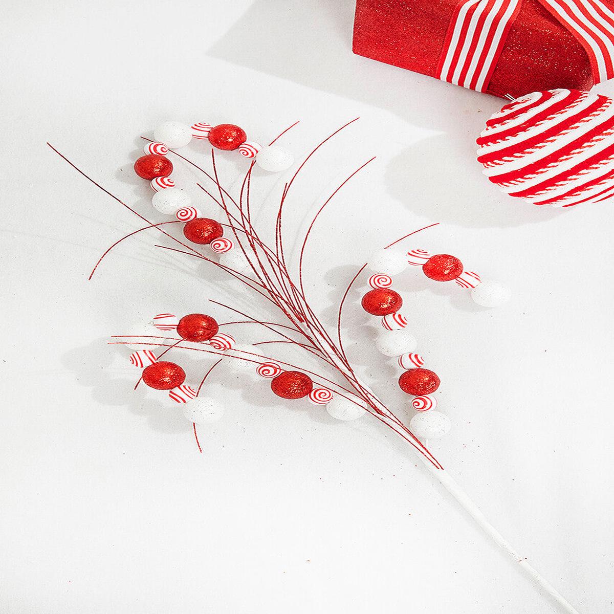 Red White Peppermint Ball Spray 25 Inch Christmas Decoration