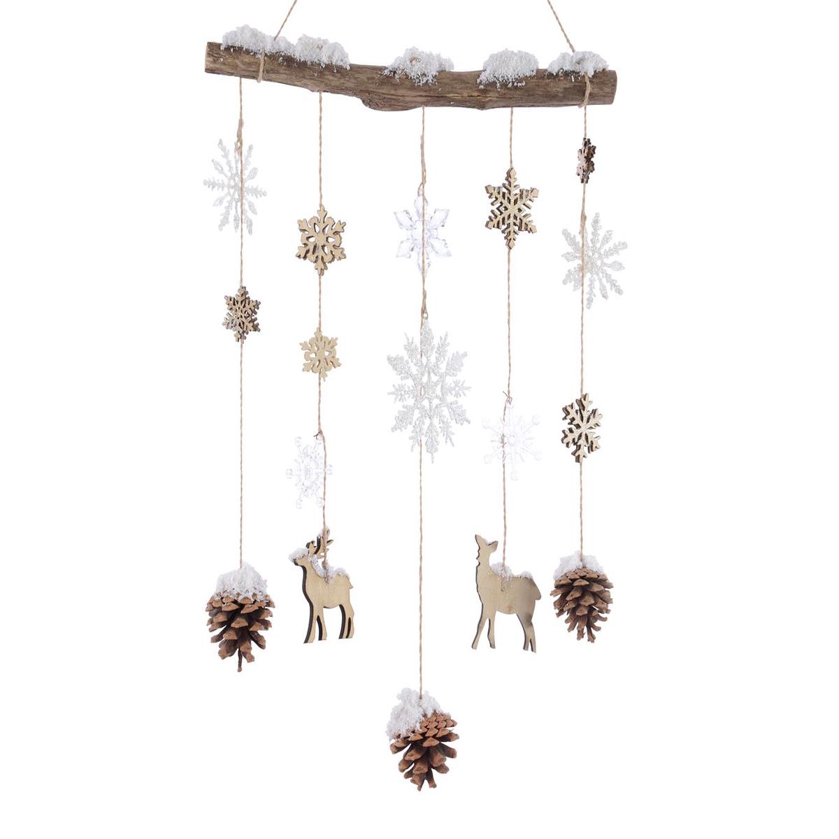 Reindeer, Pinecones & Snowflake Hanging Branch Decoration
