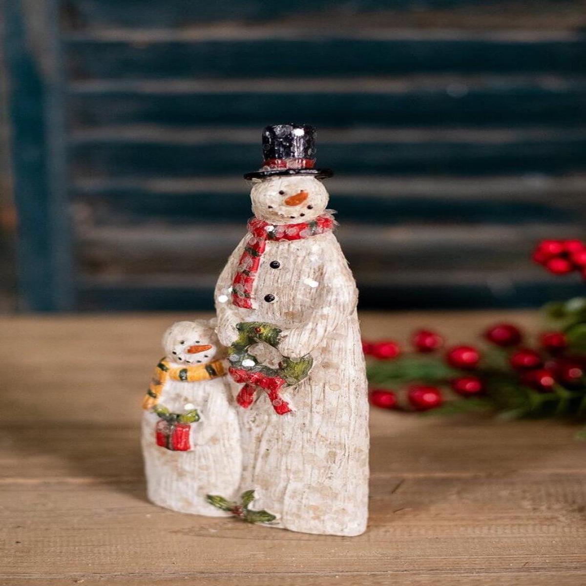 Resin Sparkly Snowman Family 8.5 Inch Farmhouse Christmas