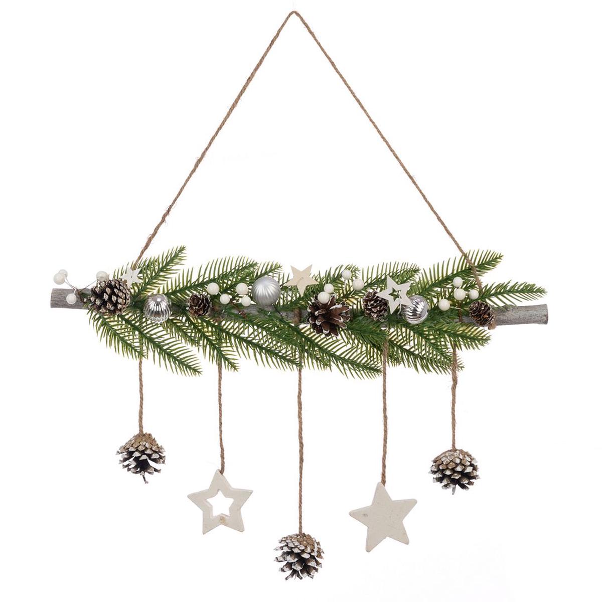 Wood Pine & Bauble Wall Decoration