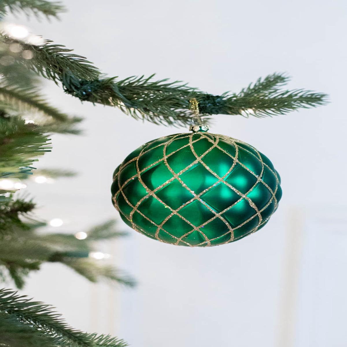 10 CM Emerald Green Quilted Matte Glitter Net Ball Ornament