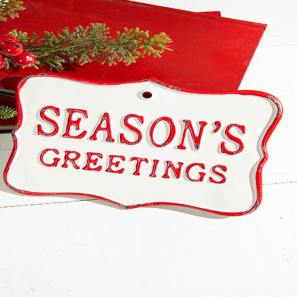 10 Inch x 7 Inch Seasons Greetings Metal Sign