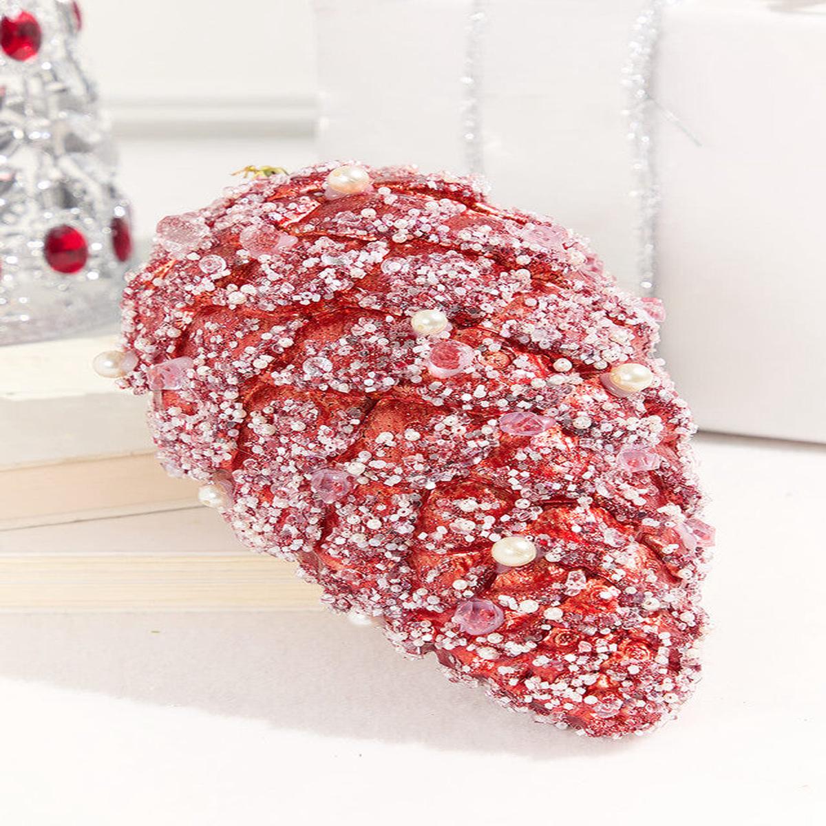 11 Inchi Red Pinecone Ornament with Jewels Elegant Glitter Christmas Tree Decoration
