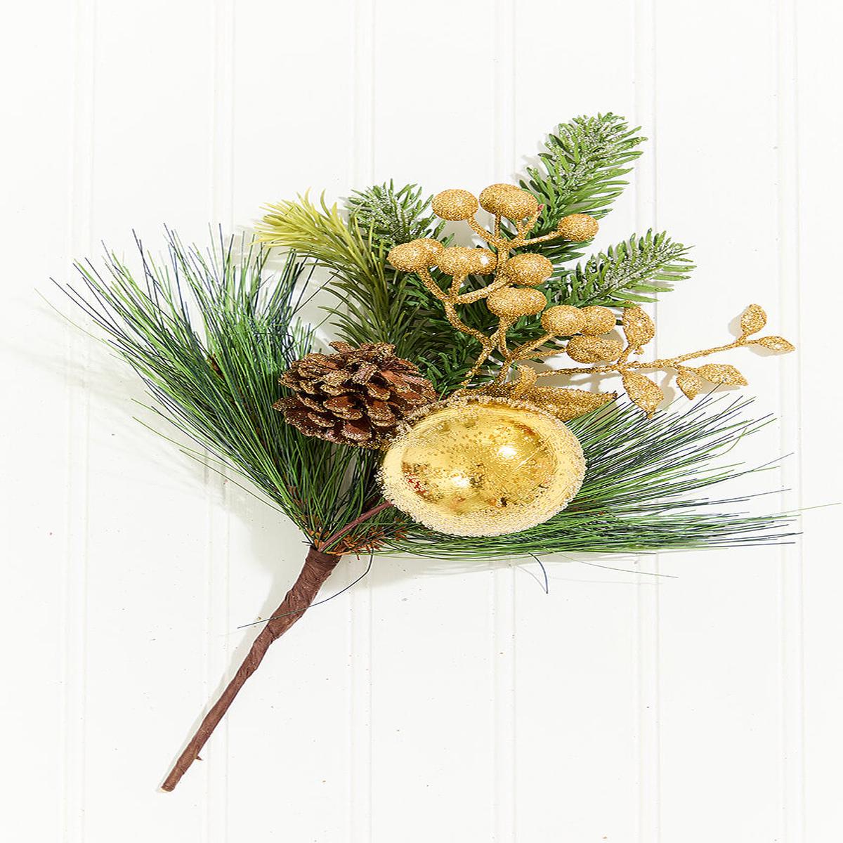 14.5 Inch Gold Glitter Pine Cone Ornament Spray Decorative Christmas Pick