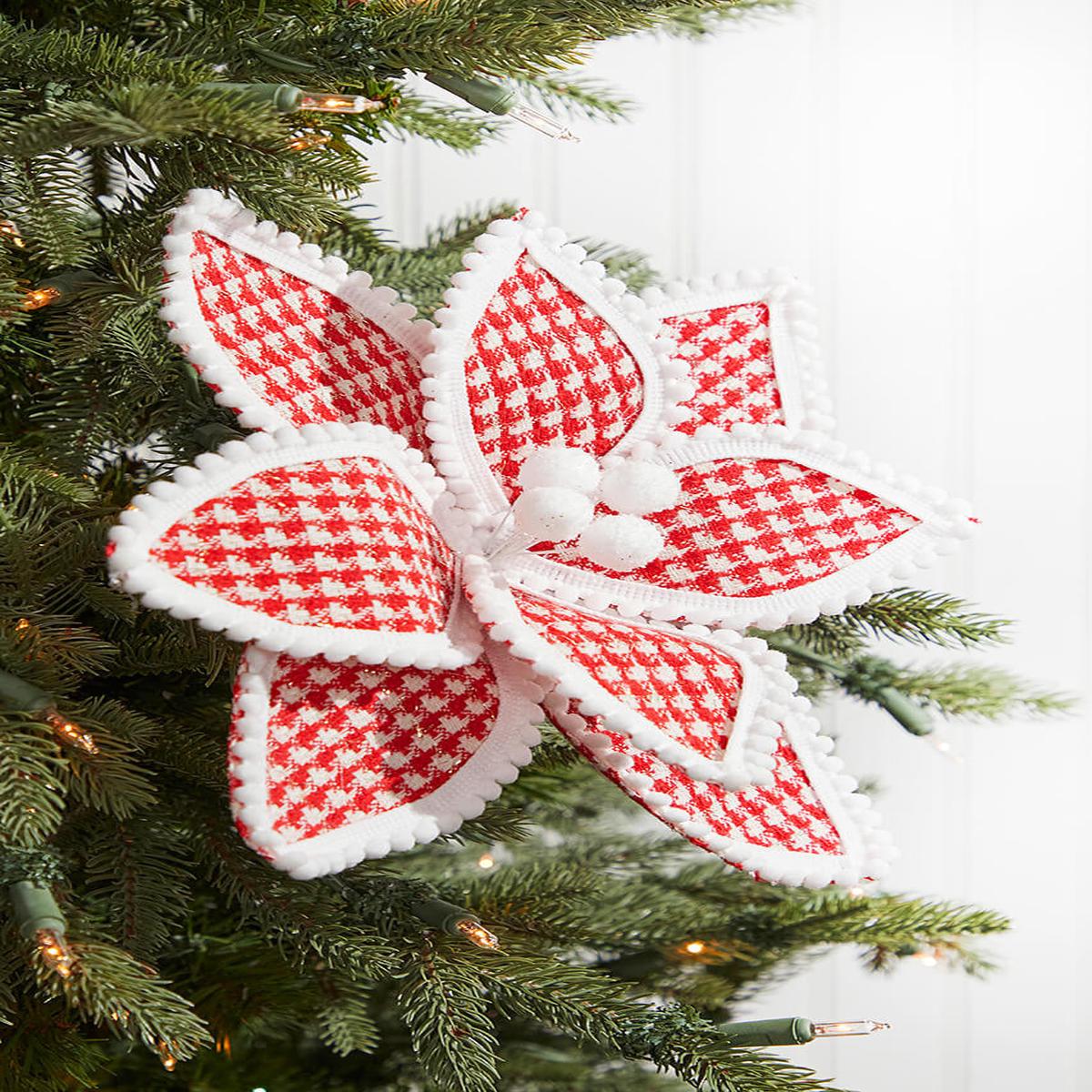 19 Inch x 12 Inch Red & White Polka Dot Poinsettia Stem