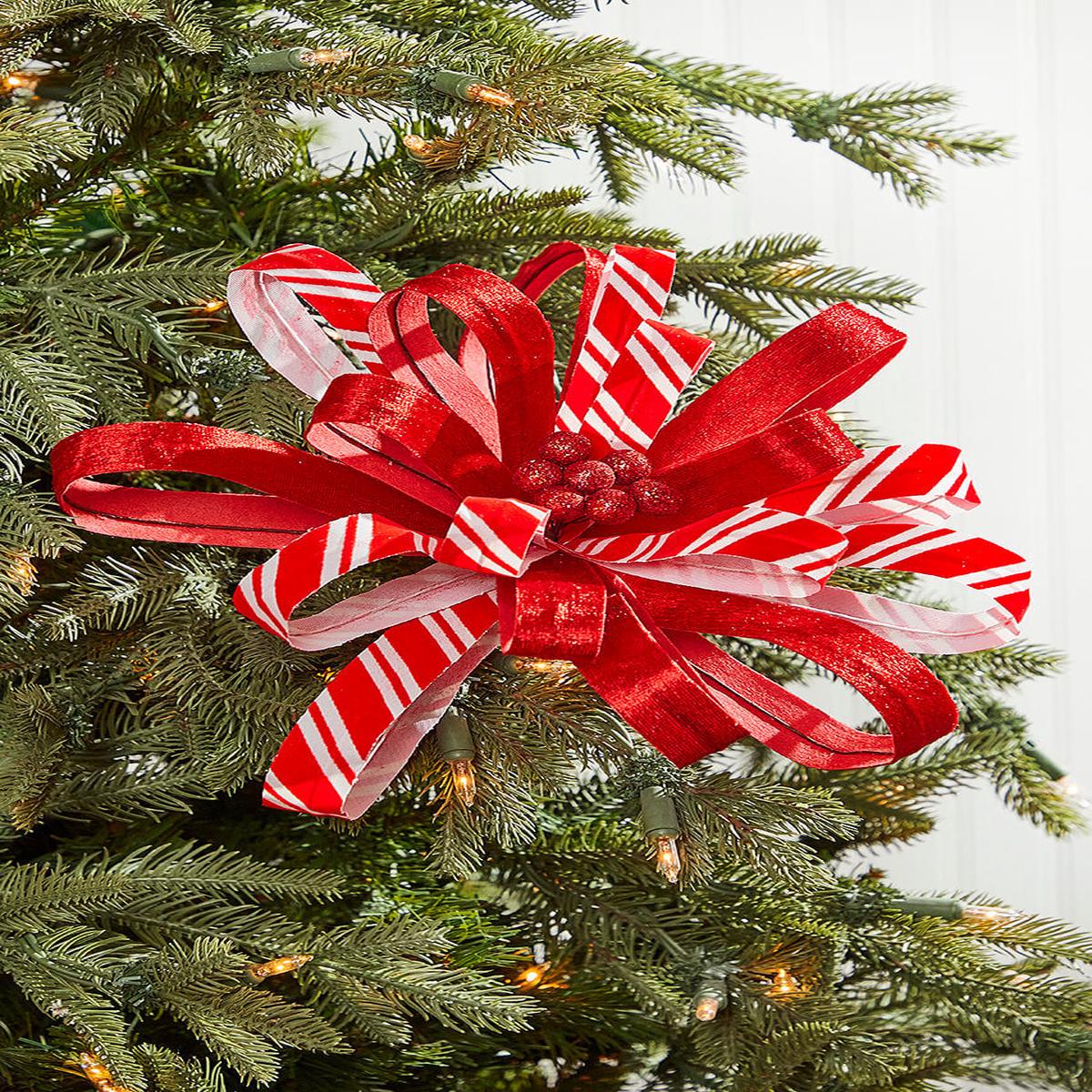 22 Inch Red & White Ribbon Flower Stem