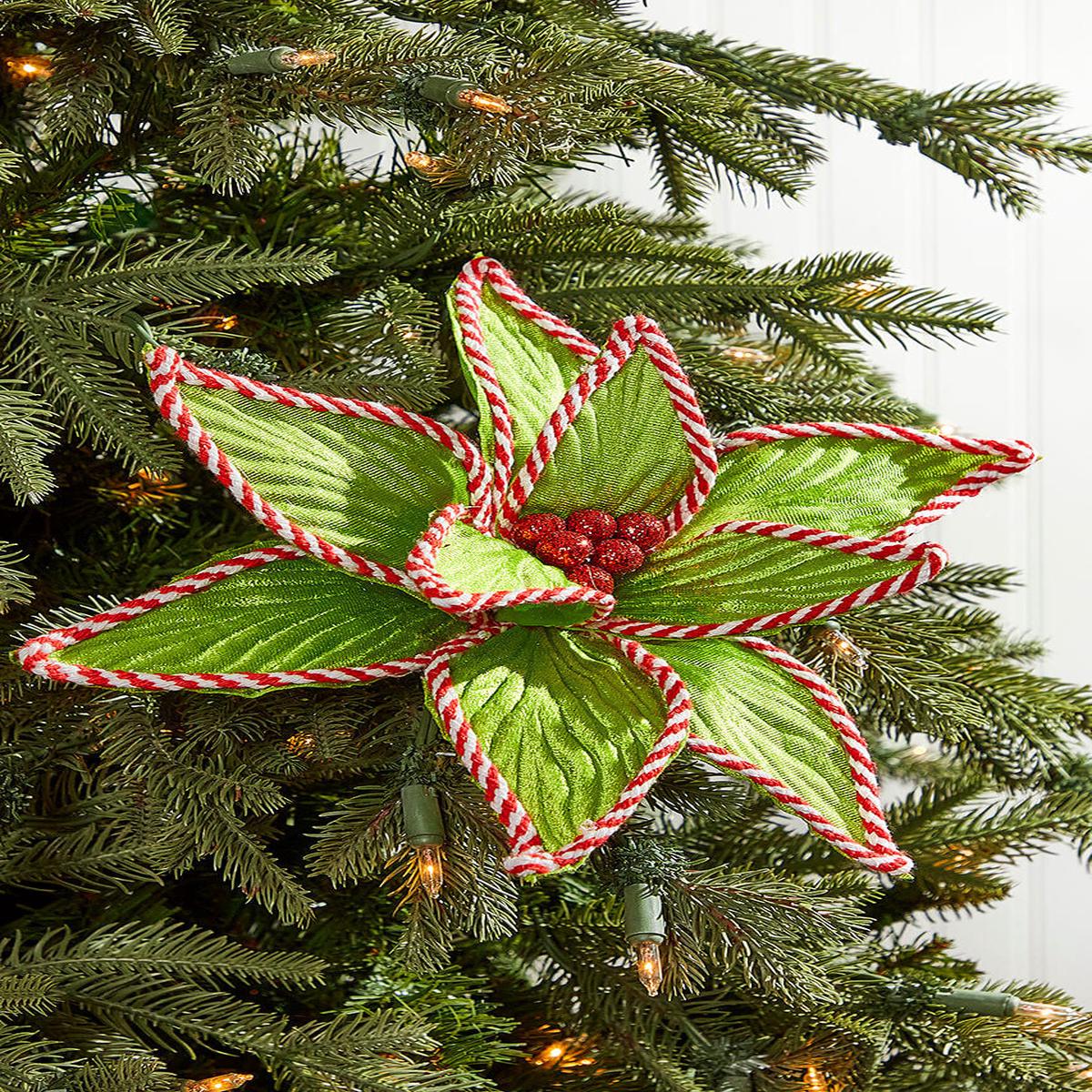 24 Inch x 12 Inch Green Peppermint Edge Poinsettia Stem  Whimsical Holiday Cheer for Festive Christmas Dcor