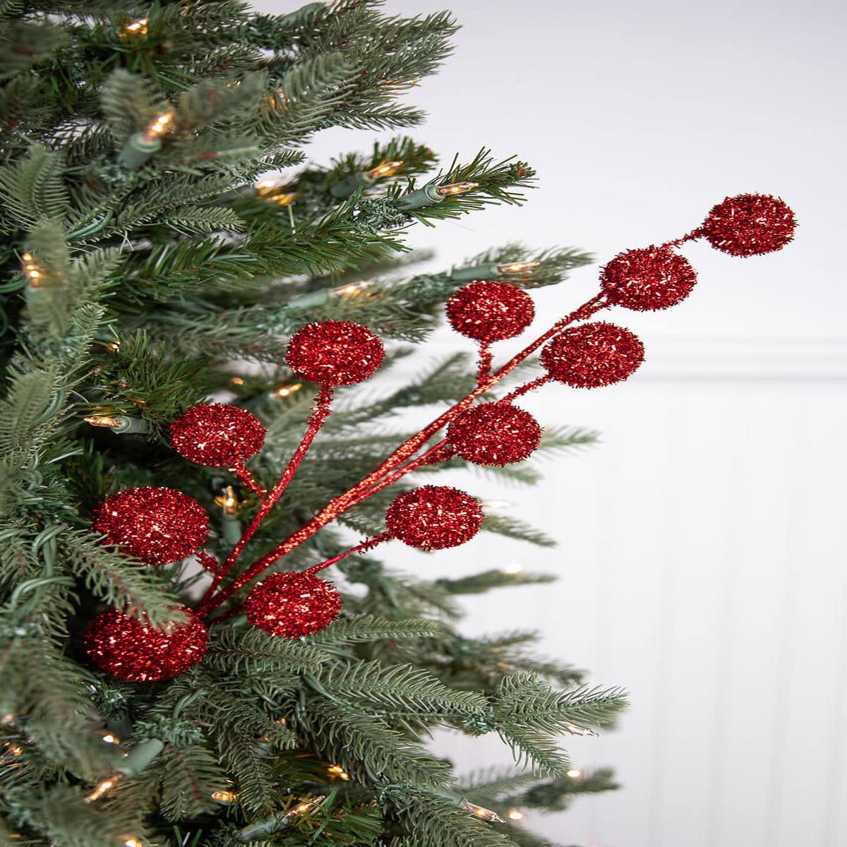 26 Inch Red Glitter Tinsel Ball Spray