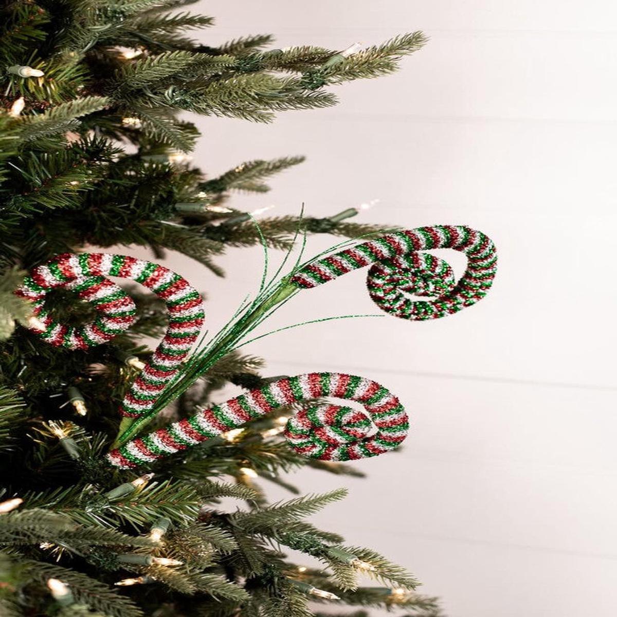 30 Inch Tinsel Swirl Spray  Whimsical Peppermint Magic for a Festive North Pole Look