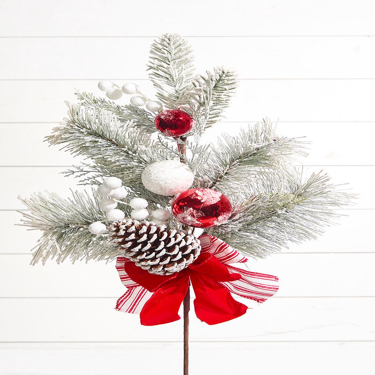 30 Inchi Christmas Ball Berry Cedar Spray - Red & White Festive Holiday Decor Accent