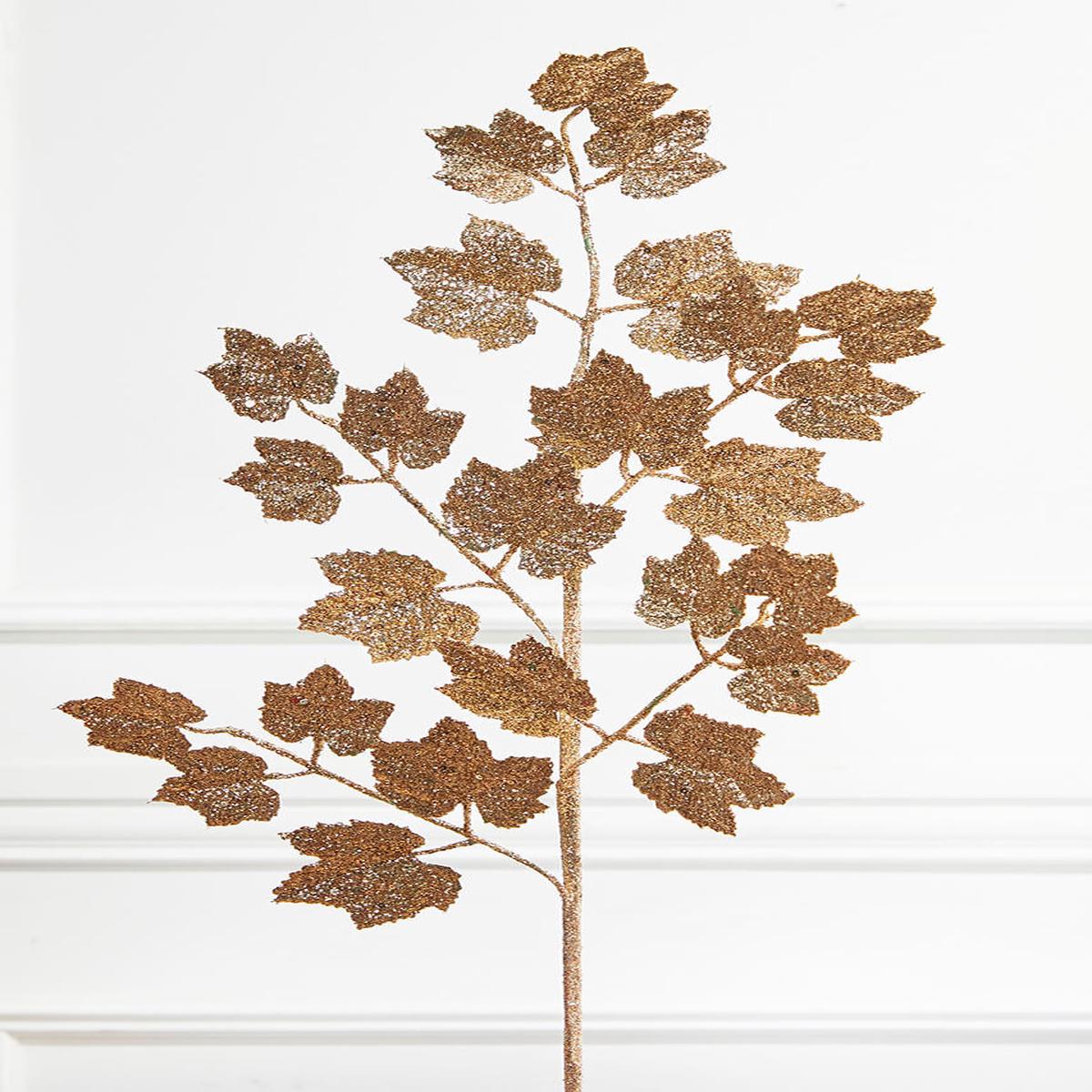 32 Inch Rose Gold Glitter Leaf Stem  Elegant Sparkle for Luxurious Holiday Styling