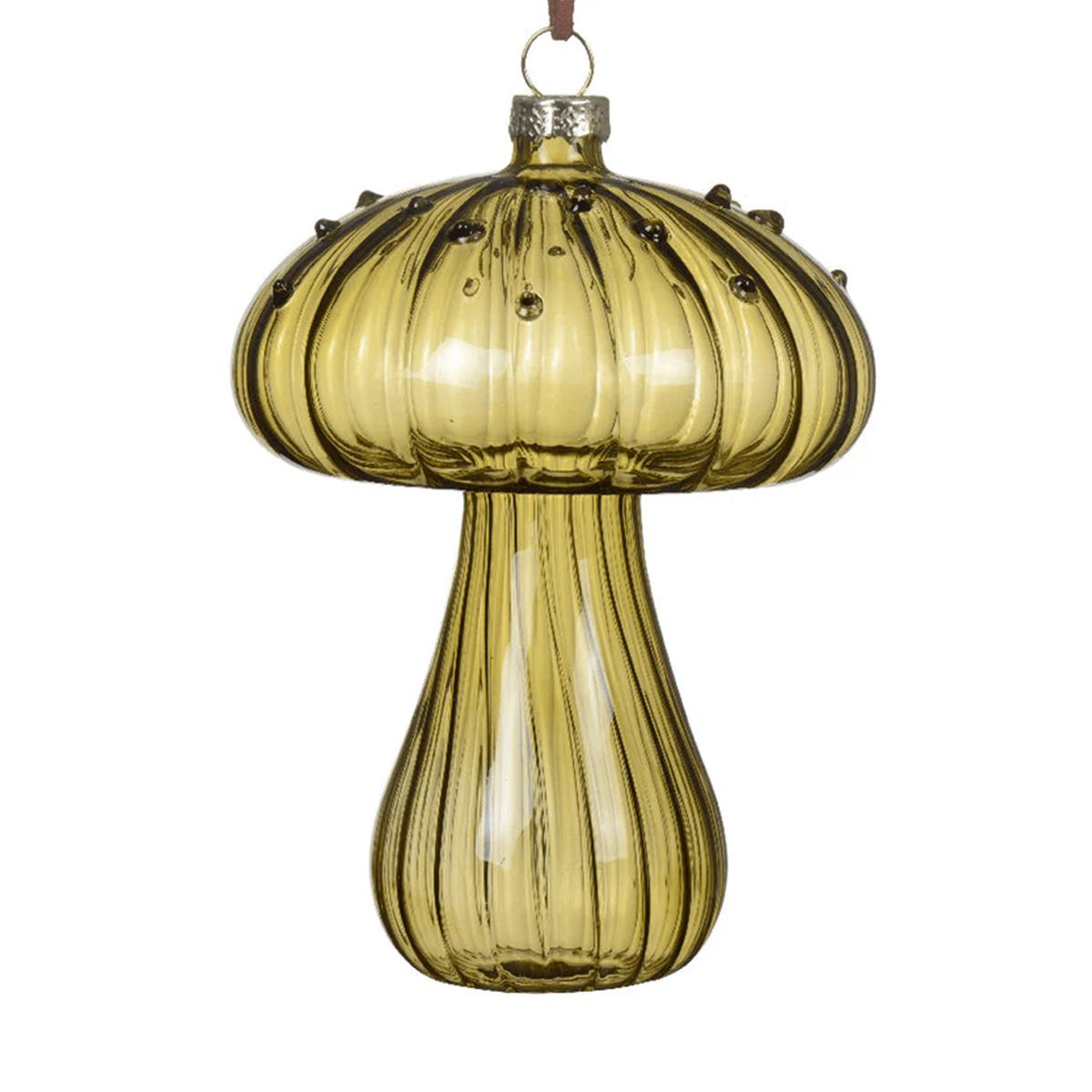 Olive Green Glass Mushroom Hanging Decoration  Textured Bauble Ornament