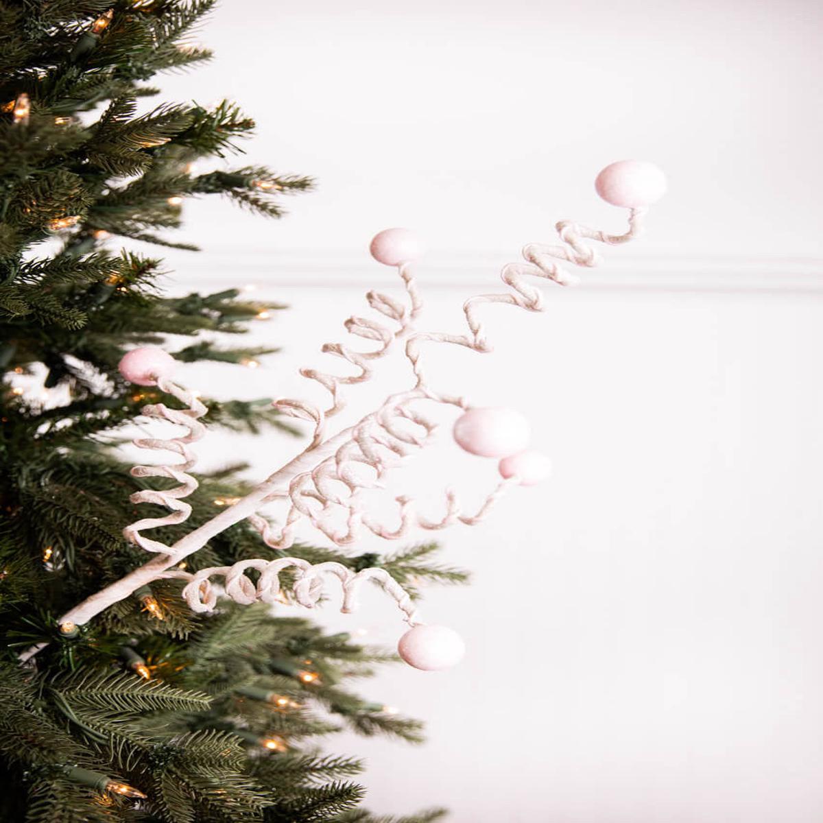Pink & White Velvet Corkscrew Spray 25 Inch Christmas Tree Decor