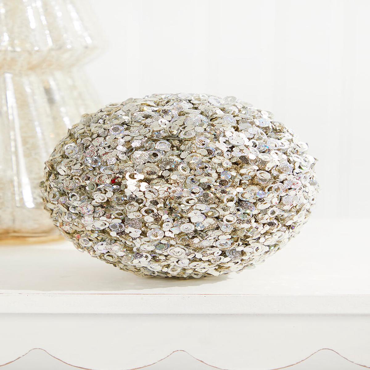 Platinum Sequin Ball Ornament 4.5 Inch Glam Christmas Tree Decor
