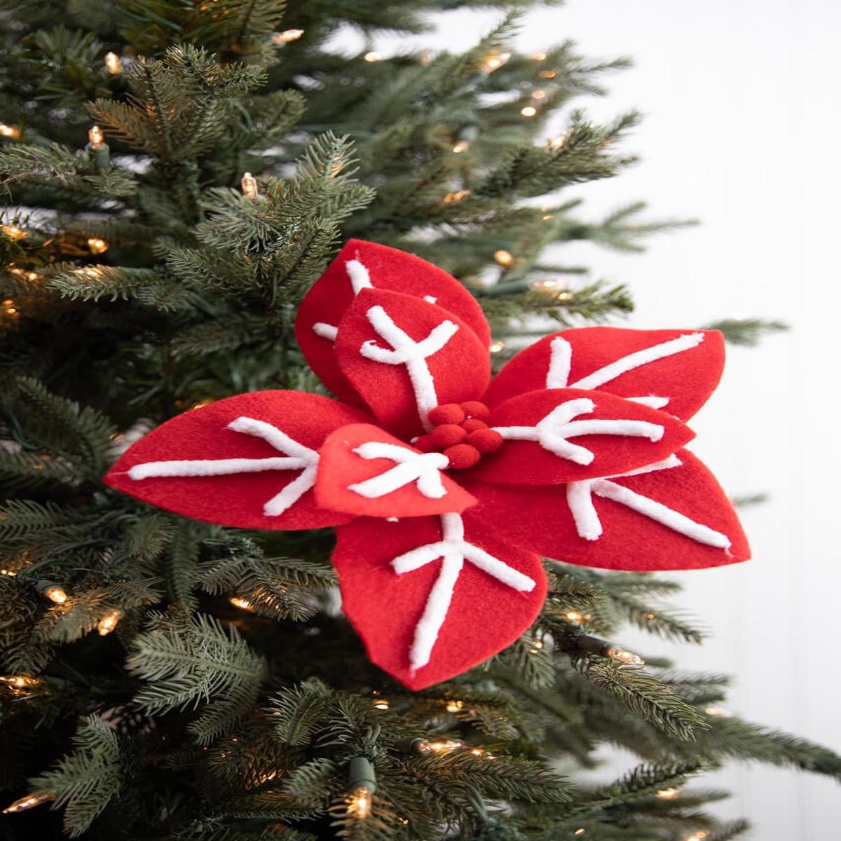 Red White Snowflake Poinsettia Stem 22 Inch Christmas Decor