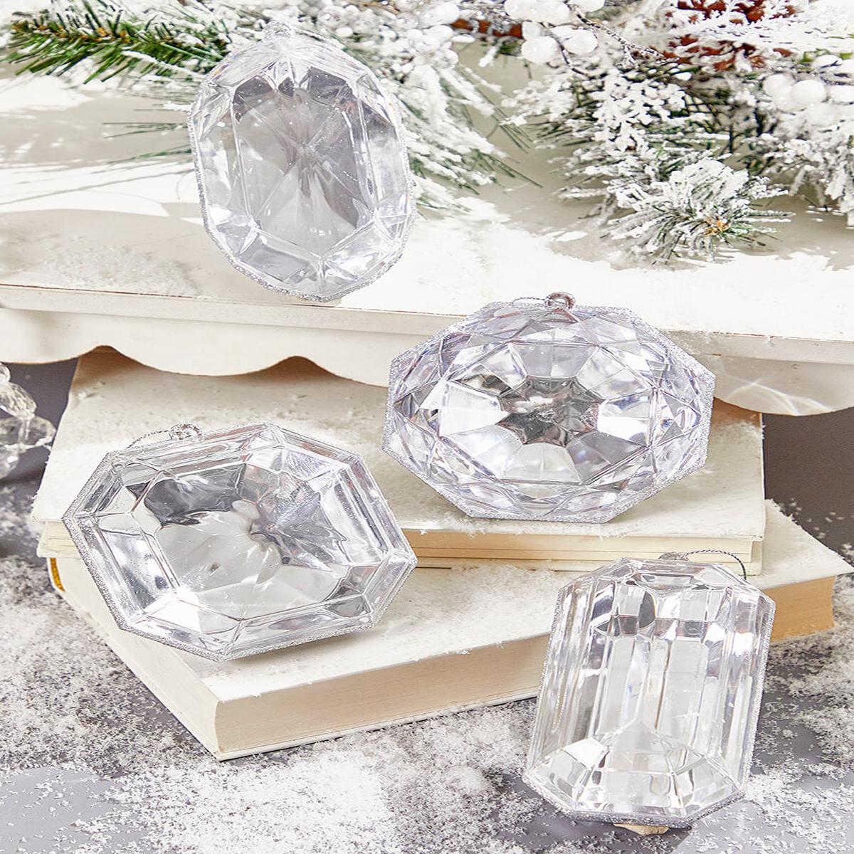 Silver Jewel Ornament 4 Inch to 5 Inch Luxury Holiday Decor