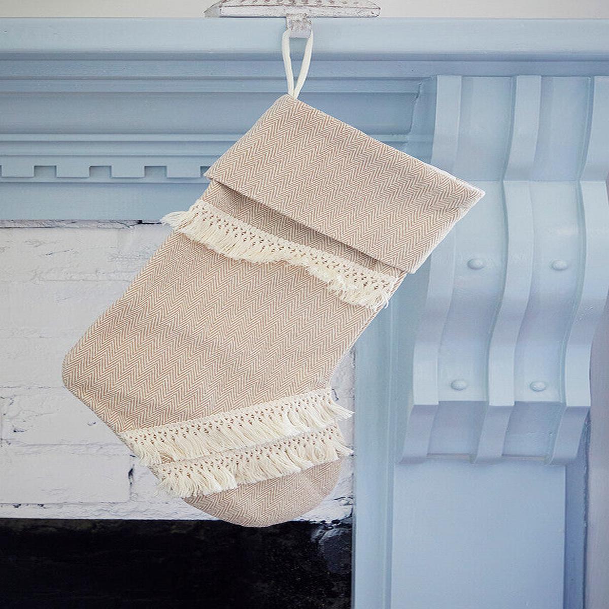 Tan Chevron Christmas Stocking Farmhouse Holiday Decor