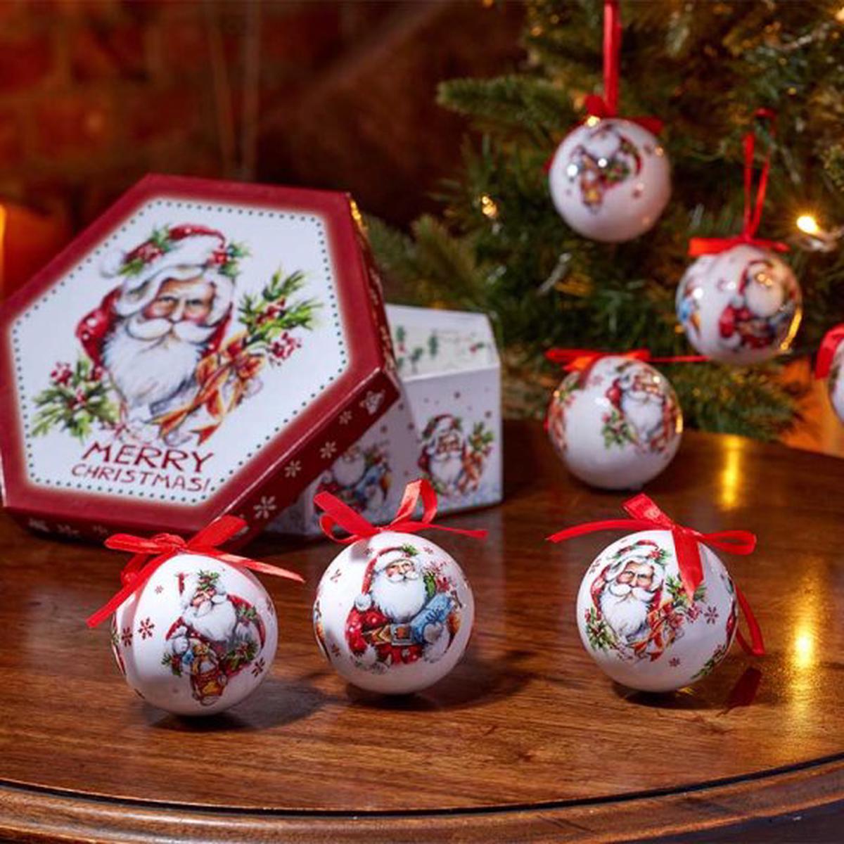 Vintage Baubles Box of 7 - Santa Claus
