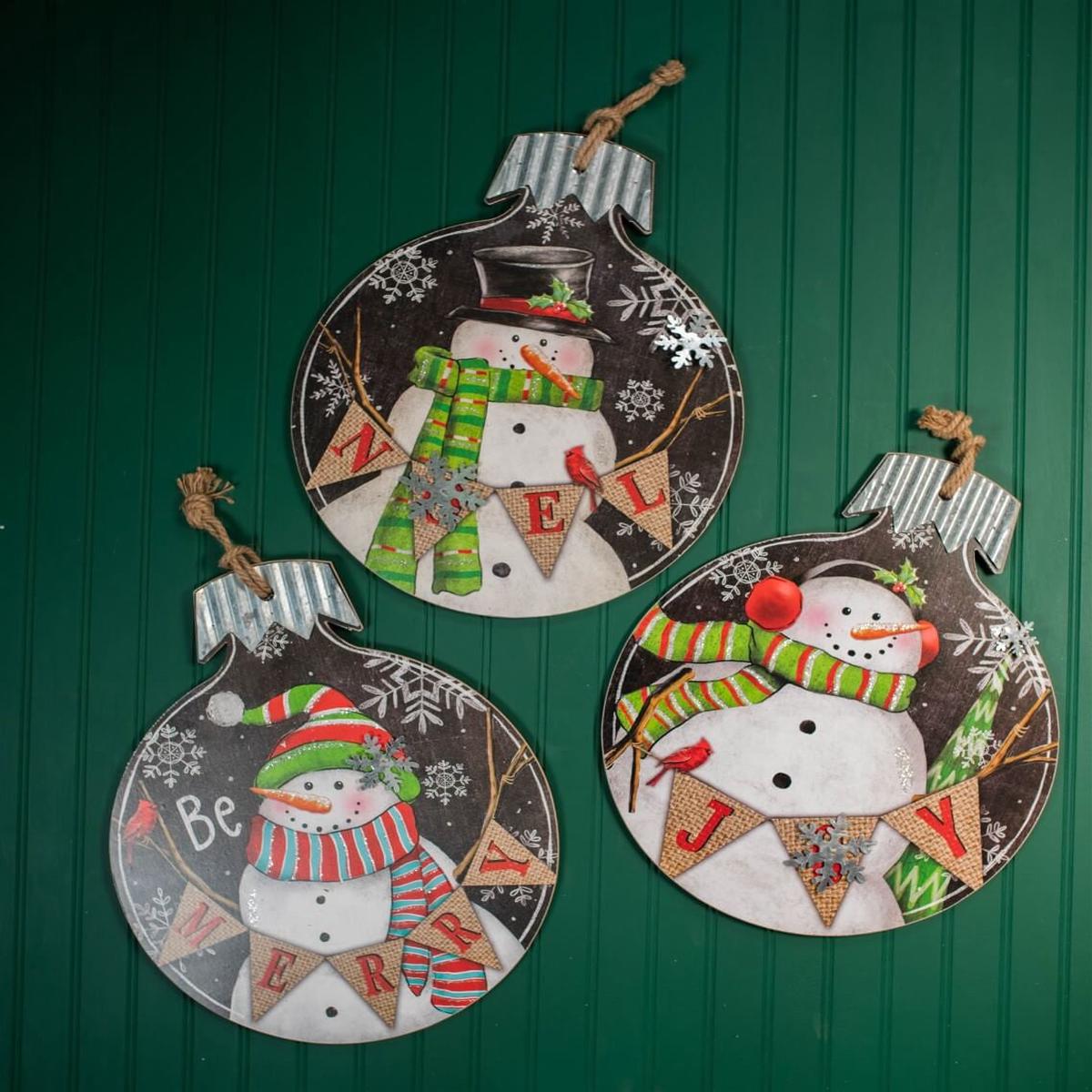 Wood Metal Snowman Ornament Plaque 18.9 Inch Christmas
