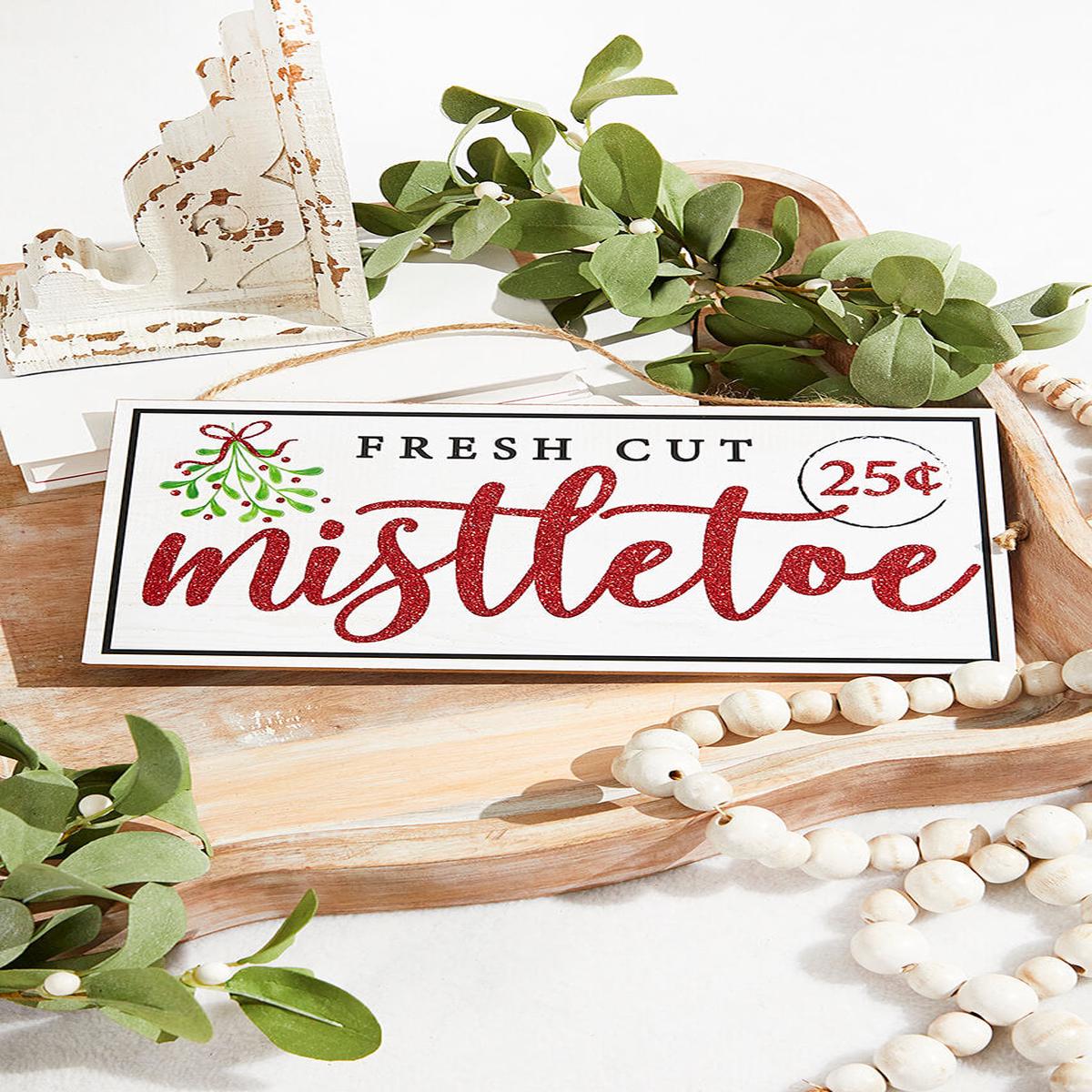 12.5 Inch x 6 Inch Fresh Cut Mistletoe Sign