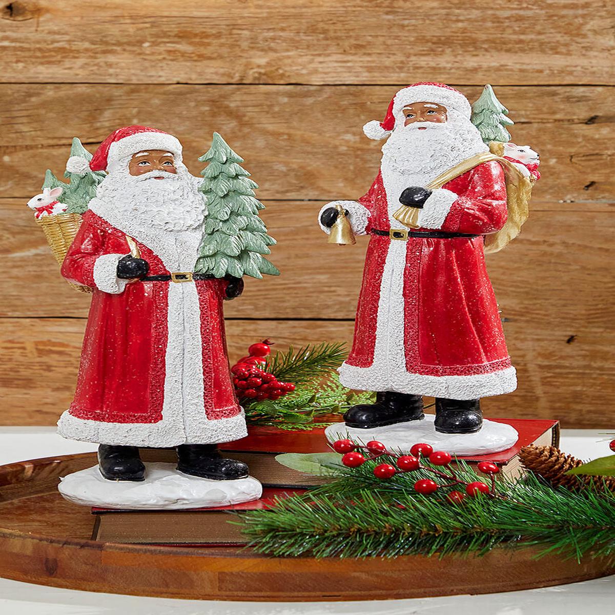13 Inch Resin African American Santa Claus Figurine Holiday Christmas Tabletop Decorative Centerpiece Accent