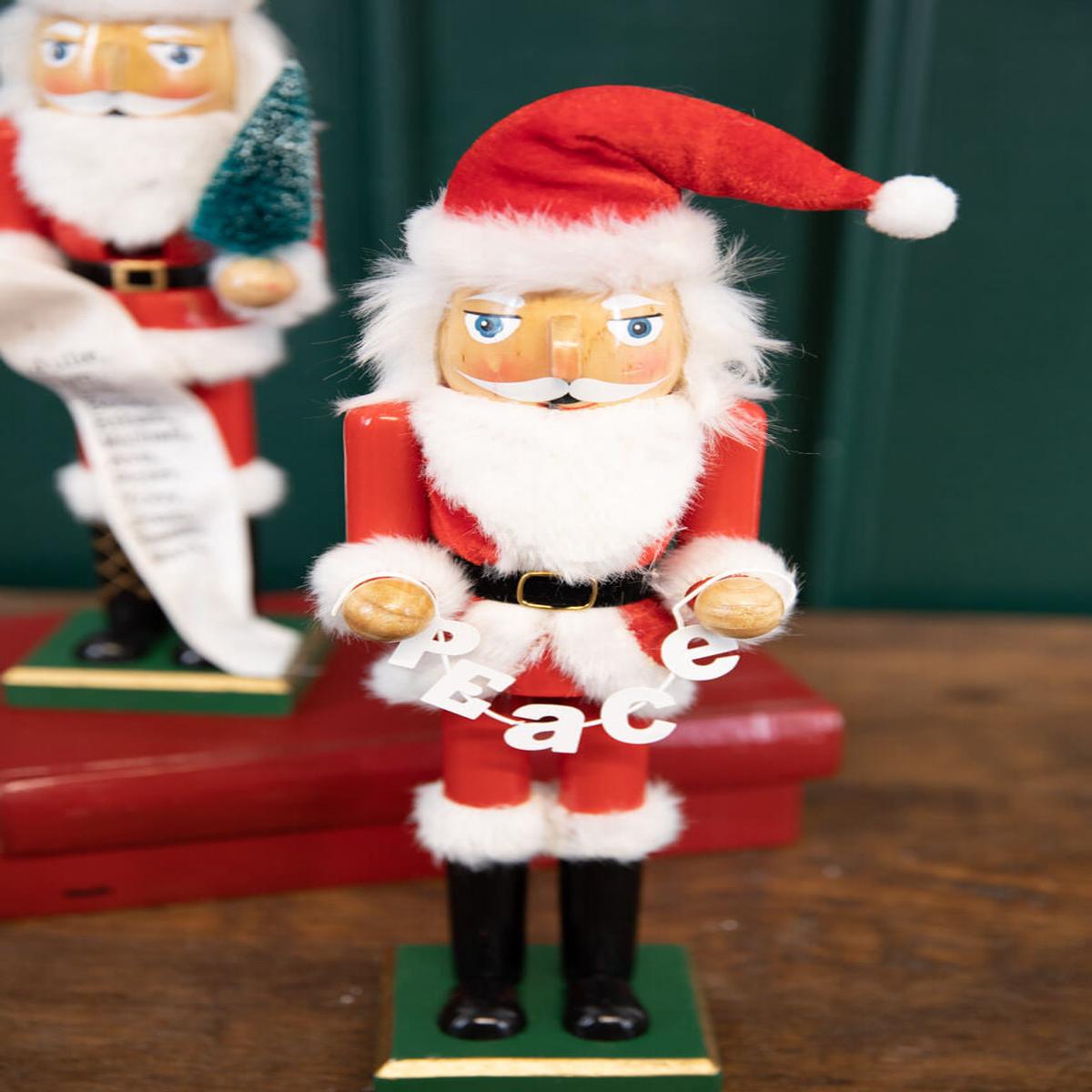 15 Inch Santa Nutcracker with Peace Garland Wooden Holiday Christmas Decorative Figurine Tabletop Mantel Accent