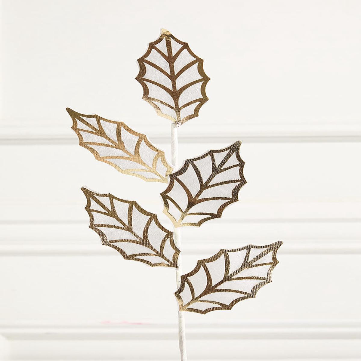 20 Inch Ivory & Gold Metallic Leaf Spray