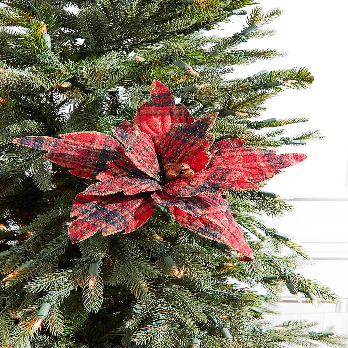22 Inch x 14 Inch Plaid Poinsettia Stem