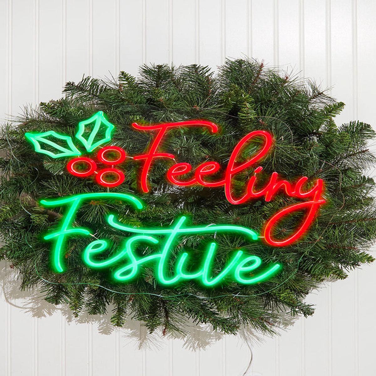 23.1 Inch Feeling Festive Lit Neon Sign Red & Green Holiday LED Wall Dcor
