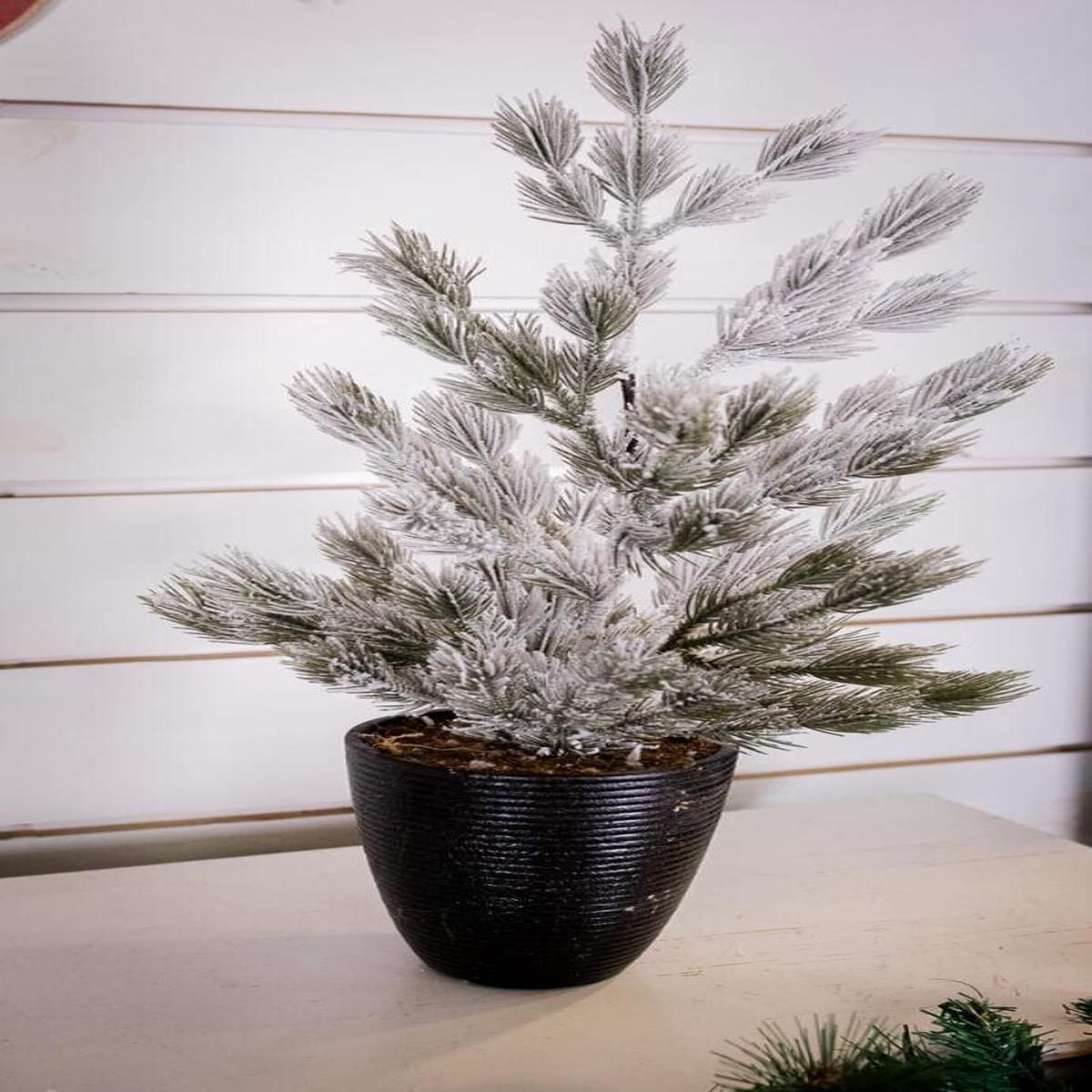 24 Inchi Snow Tree in Black Container Winter Christmas Elegant Home Decor