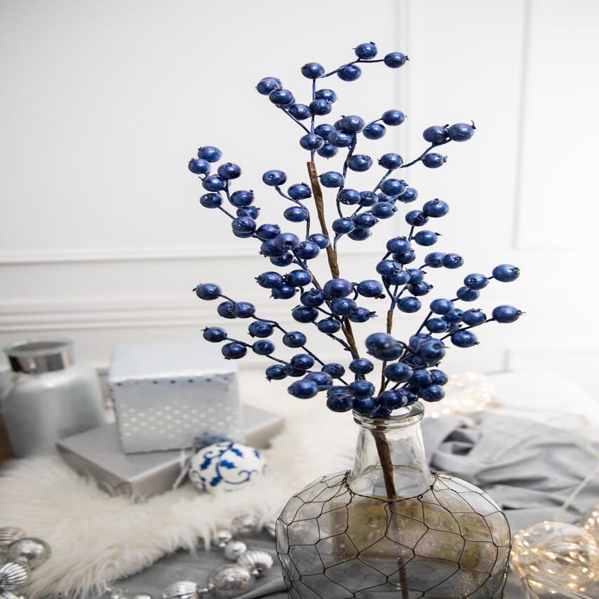 29 Metallic Navy Crabapple Christmas Spray Decorative Stem