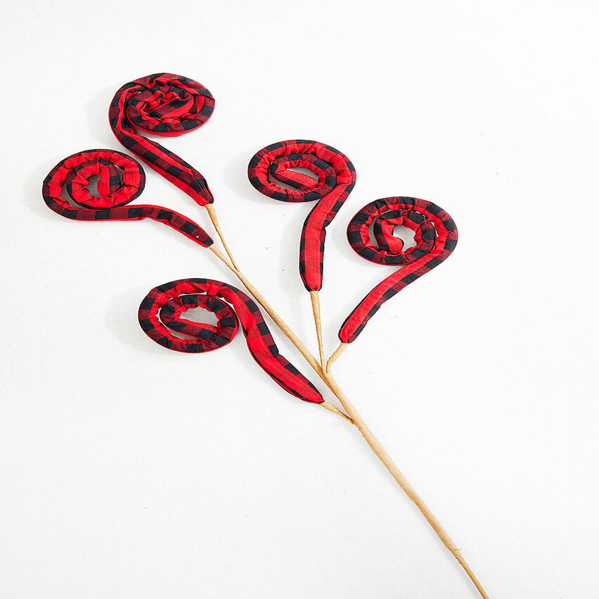 30 Inch Red and Black Fabric Plaid Spiral Curly Spray