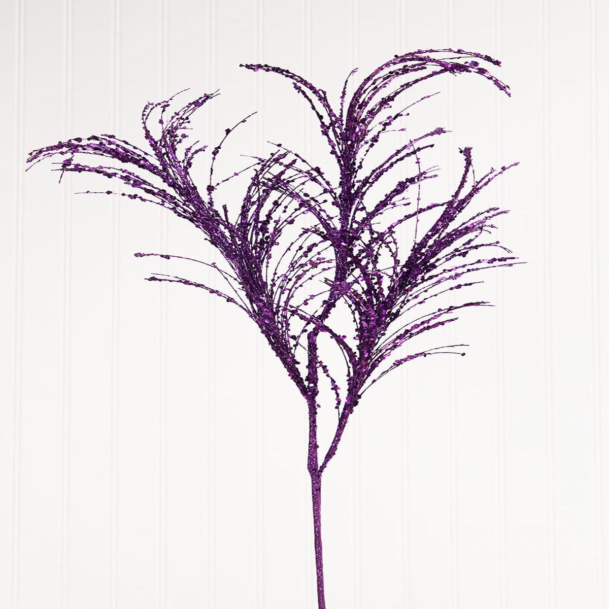 34 Inch Glitter/Sequin Pampas Grass Spray - Purple