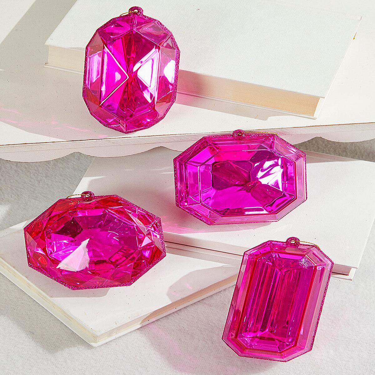 Pink Jewel Ornament 4 Inch to 5 Inch Luxury Holiday Decor