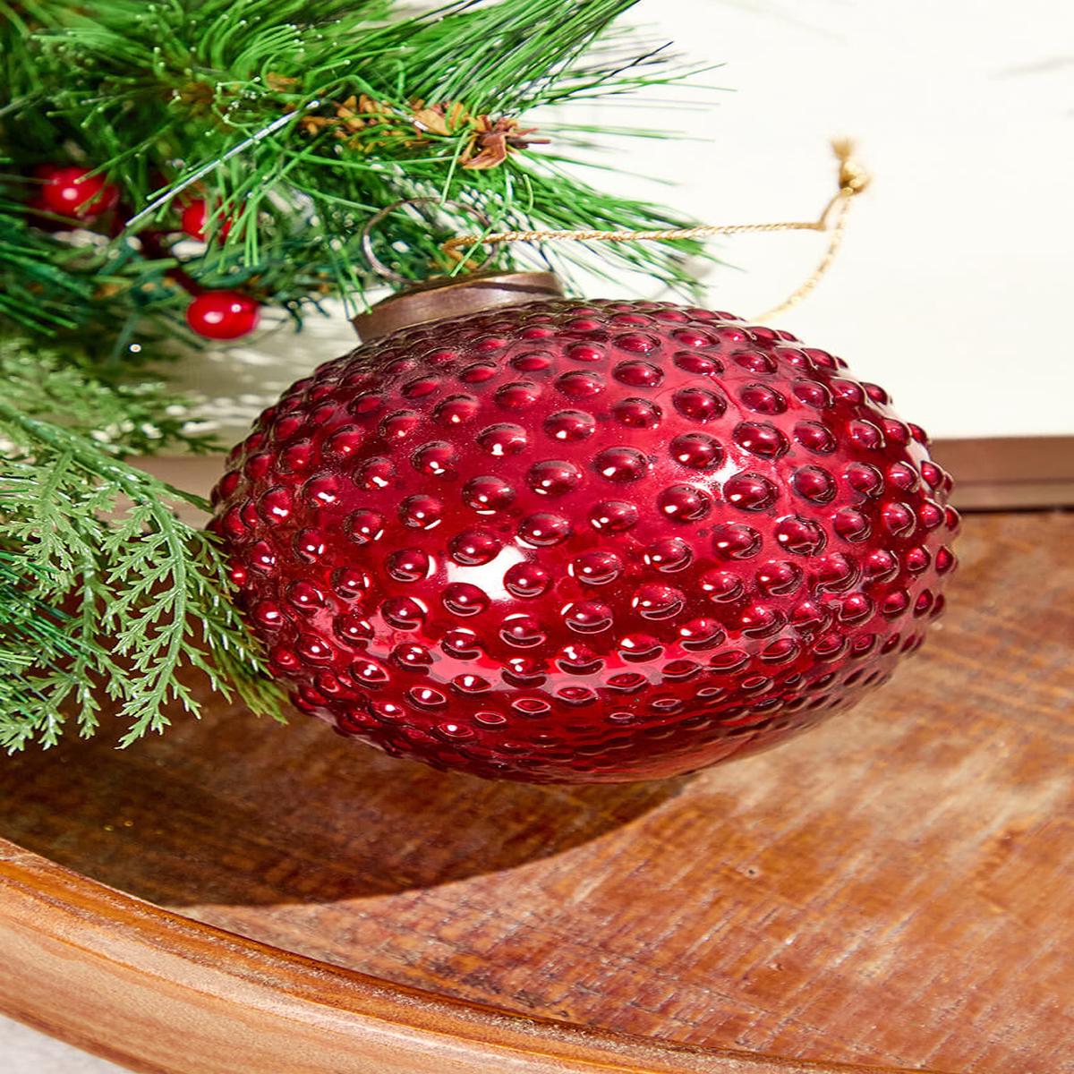 Round Hobnail Ruby Mercury Glass Ornament 4 Inch Vintage Christmas Decor