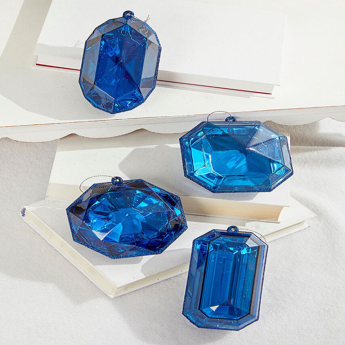 Sapphire Jewel Ornament 4 Inch to 5 Inch Luxury Holiday Decor