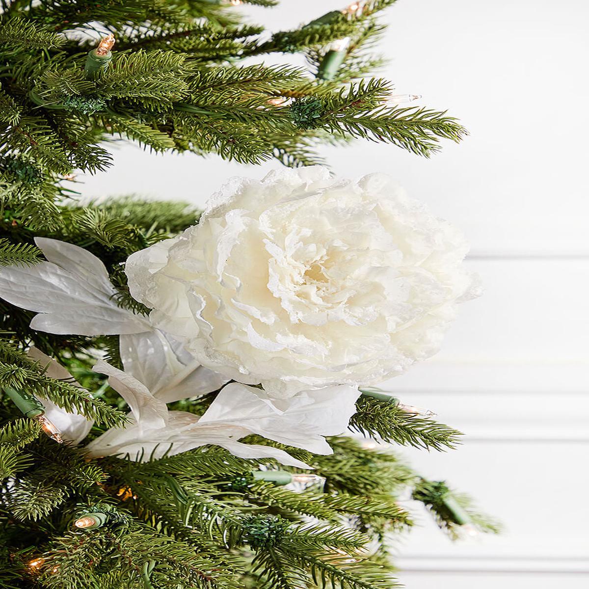 Snowy Peony Spray 27 Inch White Christmas Floral Decoration