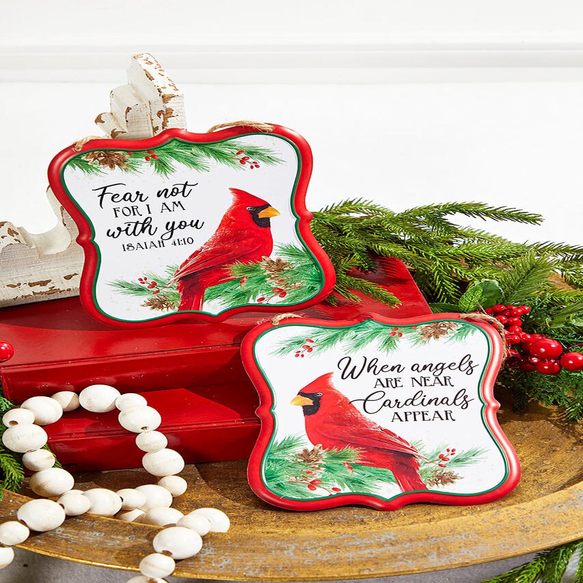 Spiritual Cardinal Christmas Sign 7x6 Inch Rustic Holiday Decor