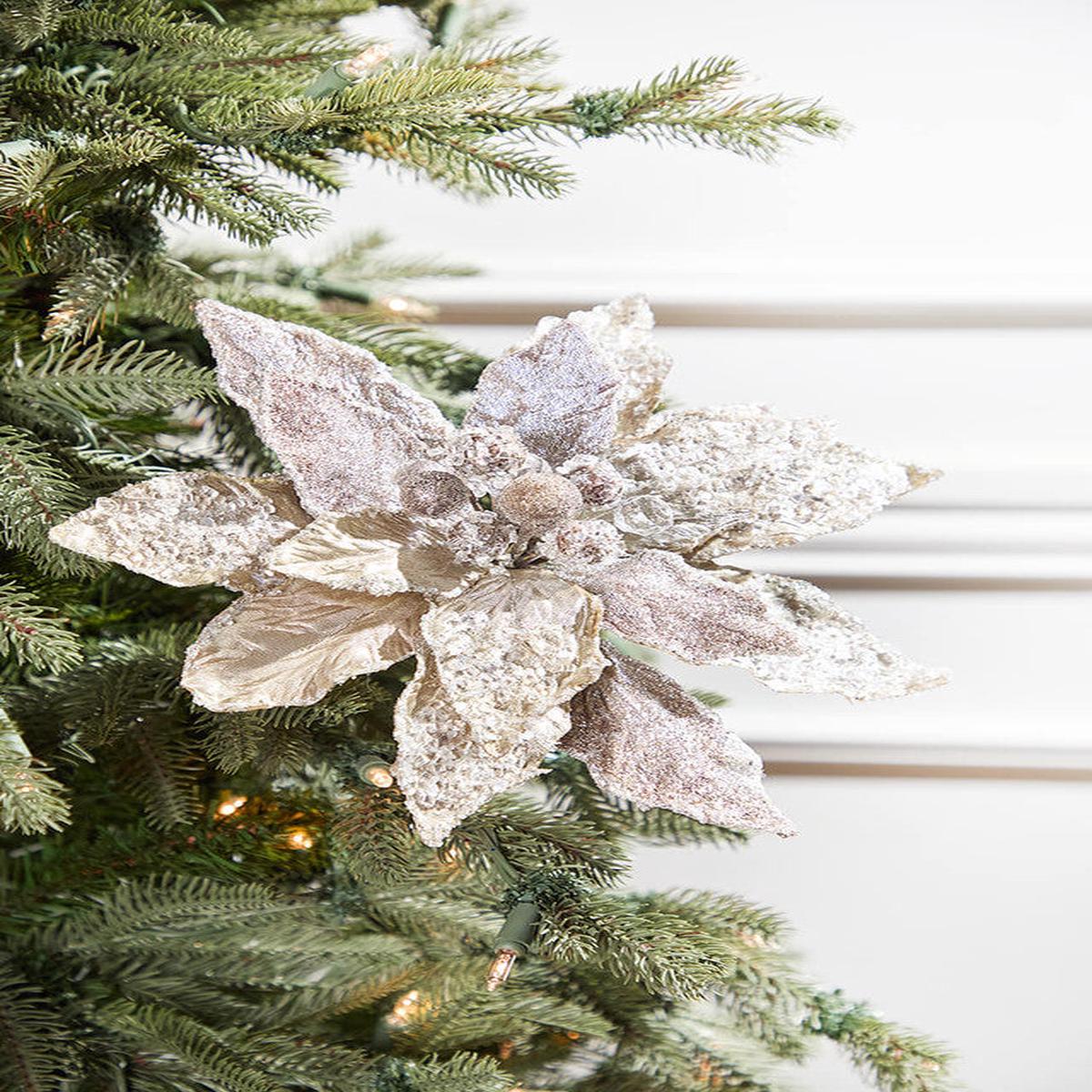 Taupe Poinsettia Stem 28 Inch Elegant Christmas Floral Decor