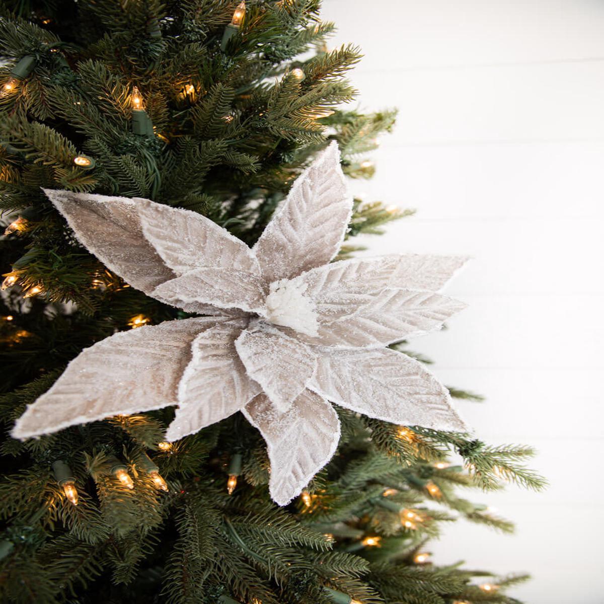 Taupe Sugar Poinsettia Stem 22 Inch Christmas Flower Decor