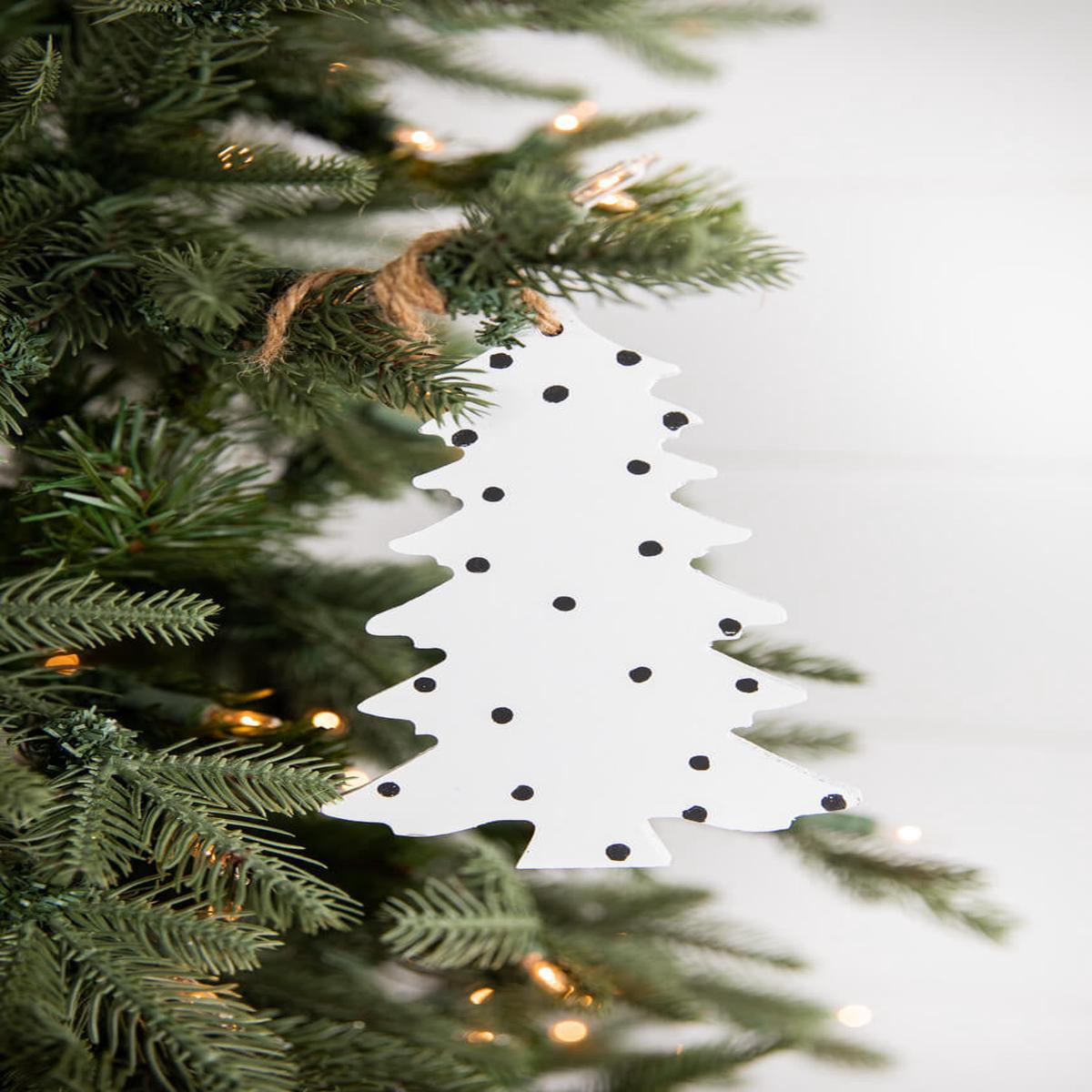 Wood Tree Christmas Ornament 6 Inch Black White Rustic Decor