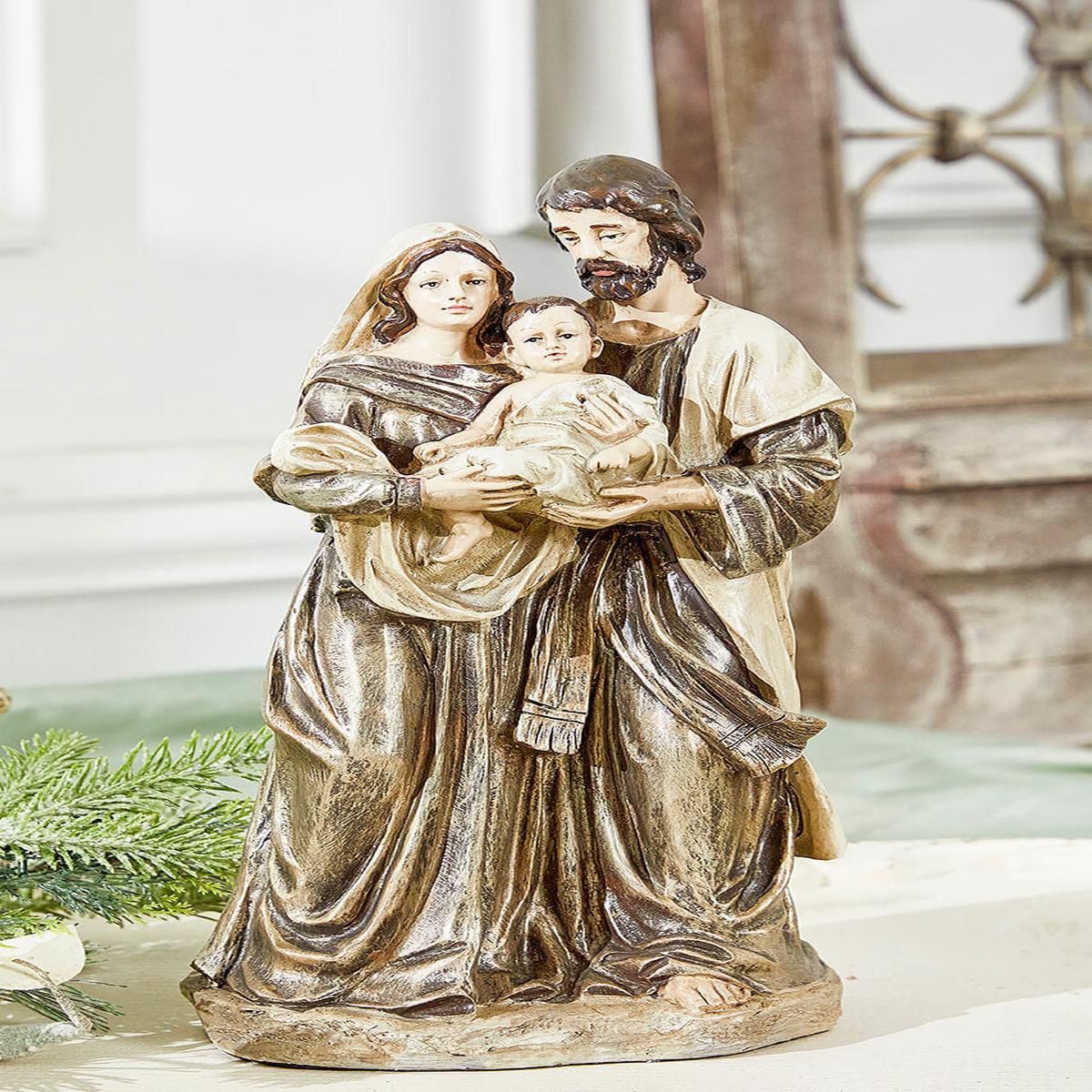 13 Inch Resin Holy Family Nativity Scene Mary Joseph Baby Jesus Christmas Religious Tabletop Decor Figurine