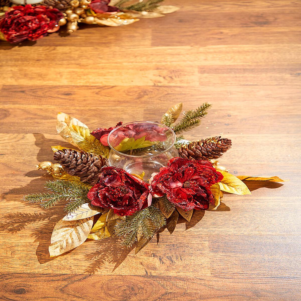 14 Inch Gold Peony Laurel Candle Holder
