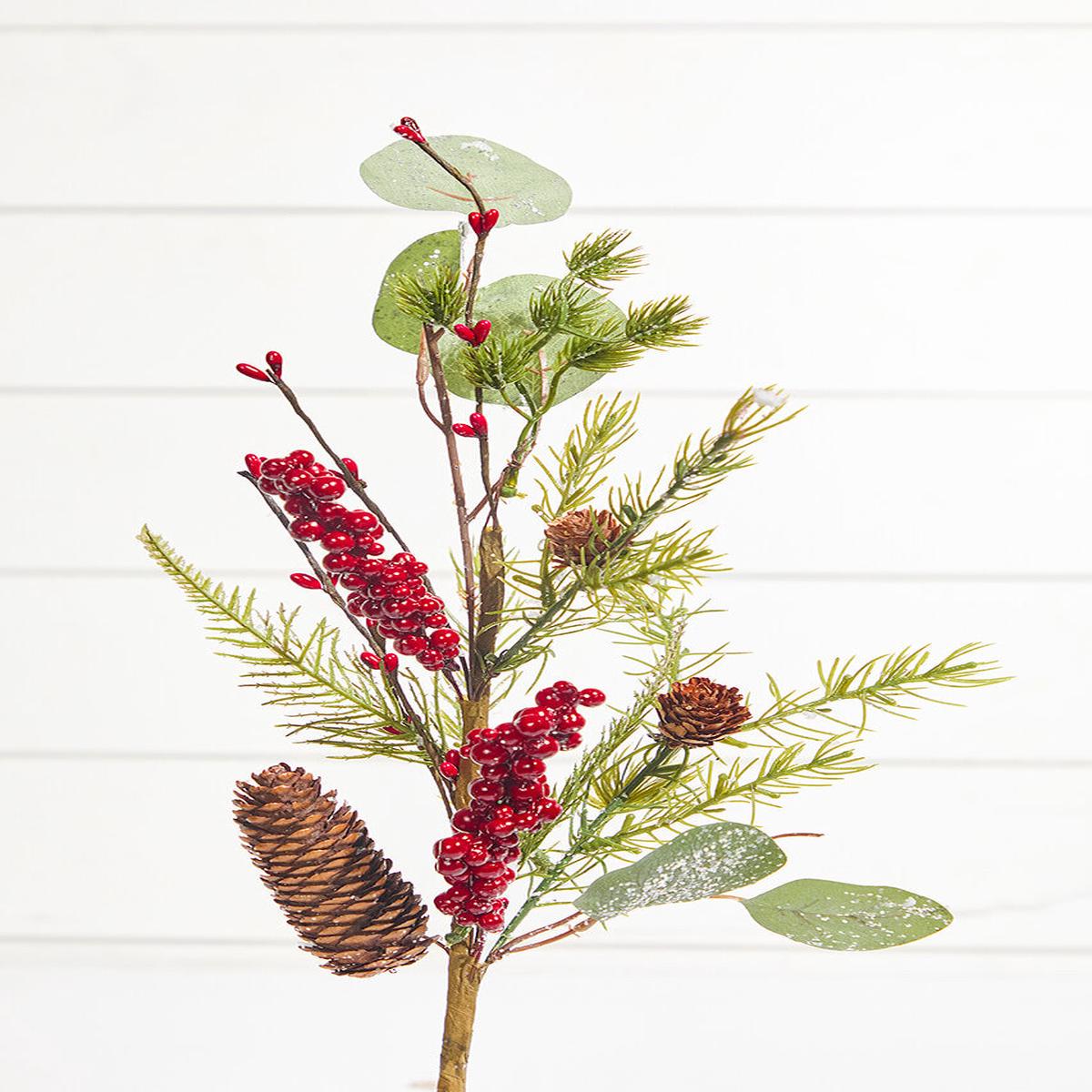 18 Inch Berry Pinecone Pick Decorative Christmas Greenery Stem
