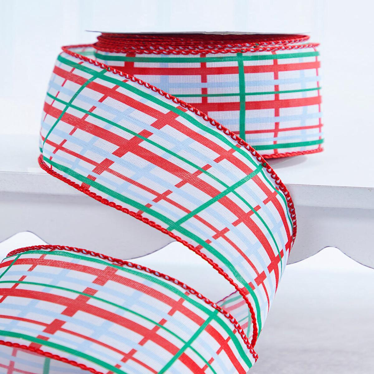 2.5 Inch x 10 Yard Red Blue Green Plaid Wired Ribbon