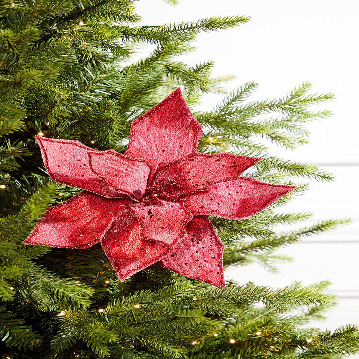 22 Inch Red Iced Poinsettia Stem