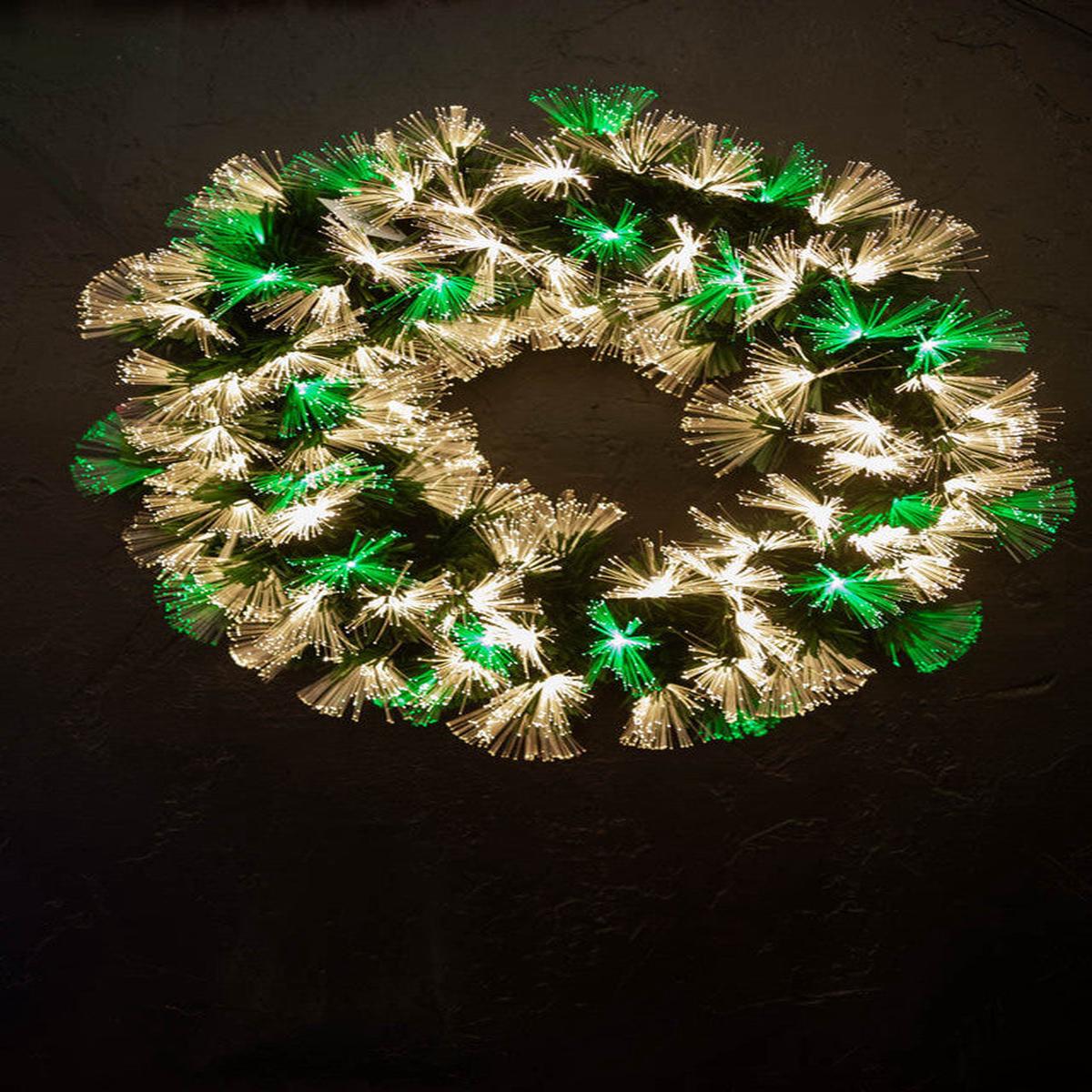 24 Inch Fiber Optic Wreath Multicolor with White LED Holiday Christmas Door Dcor