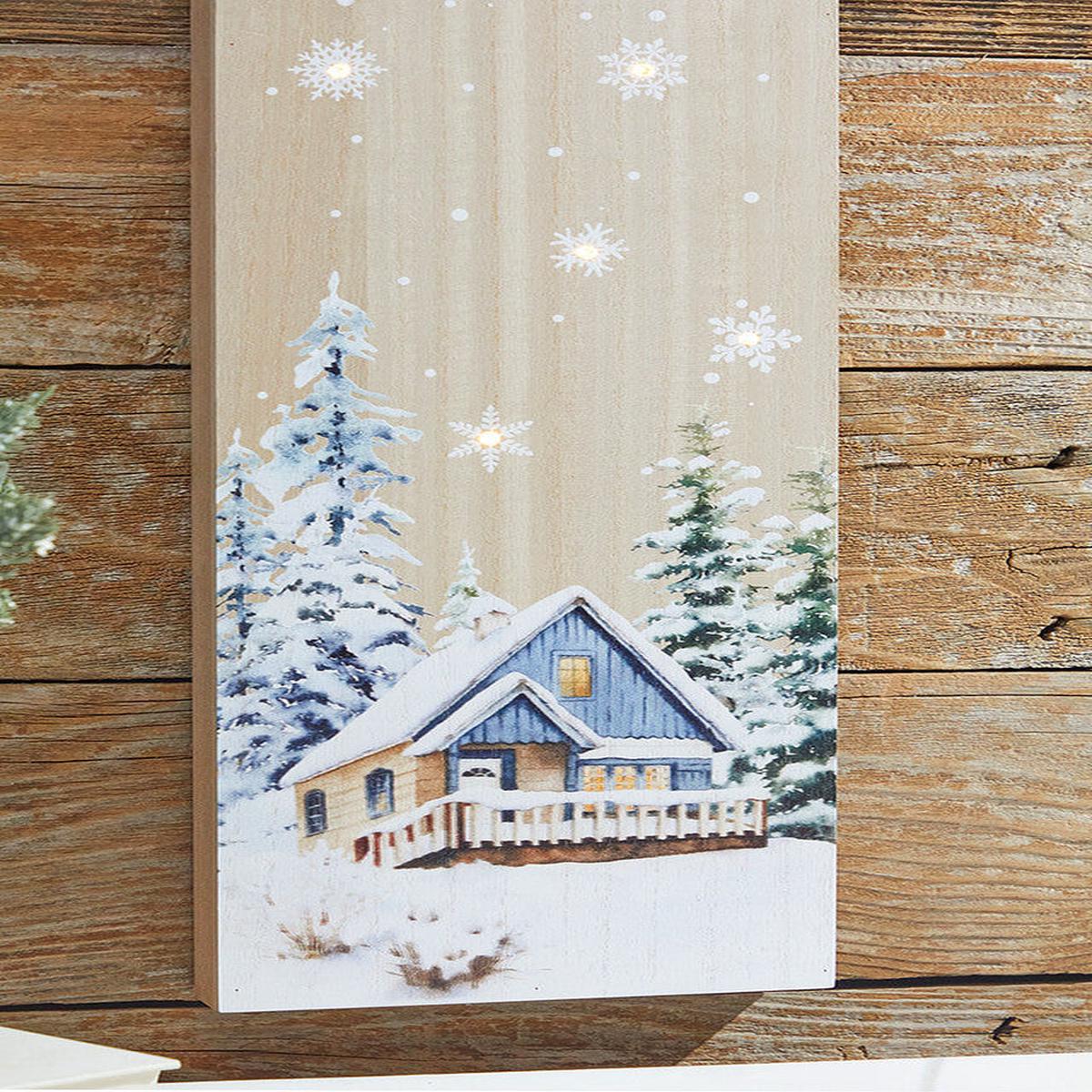 24 Inchi Lighted Winter Wood Wall Art Snowy Cabin or Deer Scene Christmas Decor